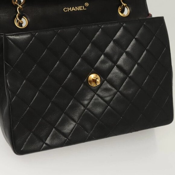 CHANEL Matelasse Chain Shoulder Bag Lamb Skin Black Gold CC Auth - Picture 12 of 16